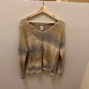 NIC+ZOE V-Neck Sweater in Tan and Gray